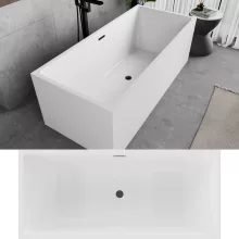 HD Miami White szögletes térben álló akril kád matt fekete túlfolyóval és click-clack leeresztővel, 170x75x58 cm