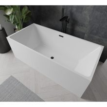 HD Miami White szögletes térben álló akril kád matt fekete túlfolyóval és click-clack leeresztővel, 170x75x58 cm