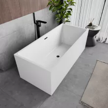 HD Miami White szögletes térben álló akril kád matt fekete túlfolyóval és click-clack leeresztővel, 170x75x58 cm