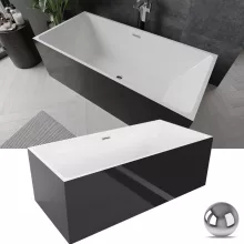 HD Miami Black szögletes térben álló akril kád fényes króm túlfolyóval és click-clack leeresztővel, 170x75x58 cm