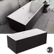 HD Miami Black szögletes térben álló akril kád fényes króm túlfolyóval és click-clack leeresztővel, 170x75x58 cm