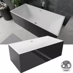   HD Miami Black szögletes térben álló akril kád fényes króm túlfolyóval és click-clack leeresztővel, 170x75x58 cm