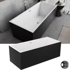   HD Miami Black szögletes térben álló akril kád fényes króm túlfolyóval és click-clack leeresztővel, 170x75x58 cm