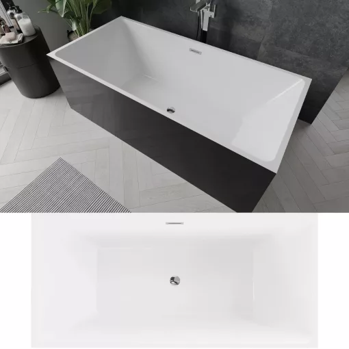 HD Miami Black szögletes térben álló akril kád fényes króm túlfolyóval és click-clack leeresztővel, 170x75x58 cm