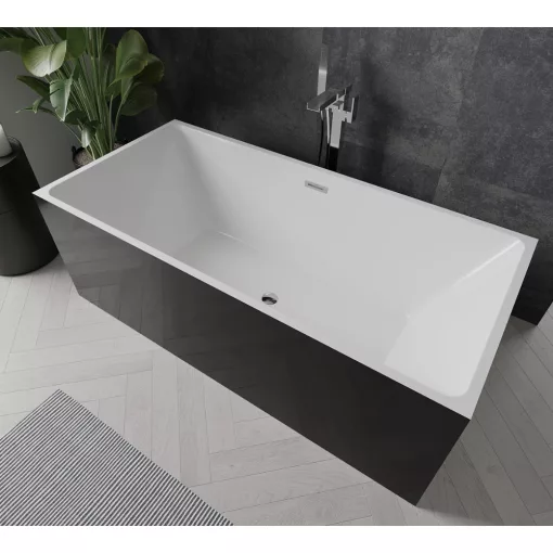 HD Miami Black szögletes térben álló akril kád fényes króm túlfolyóval és click-clack leeresztővel, 170x75x58 cm