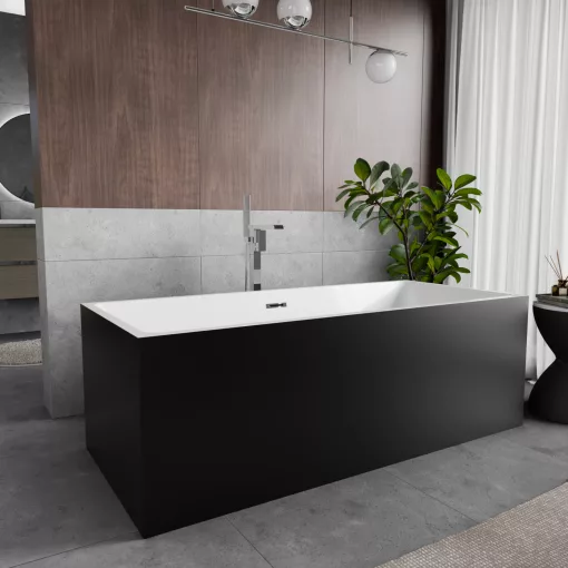 HD Miami Black szögletes térben álló akril kád fényes króm túlfolyóval és click-clack leeresztővel, 170x75x58 cm