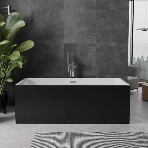 HD Miami Black szögletes térben álló akril kád fényes króm túlfolyóval és click-clack leeresztővel, 170x75x58 cm