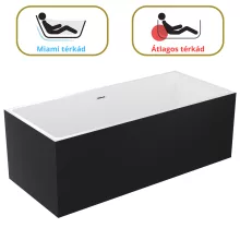 HD Miami Black szögletes térben álló akril kád fényes króm túlfolyóval és click-clack leeresztővel, 170x75x58 cm