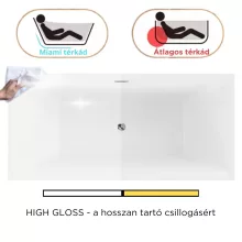 HD Miami Black szögletes térben álló akril kád fényes króm túlfolyóval és click-clack leeresztővel, 170x75x58 cm