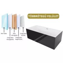 HD Miami Black szögletes térben álló akril kád fényes króm túlfolyóval és click-clack leeresztővel, 170x75x58 cm