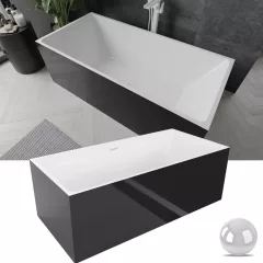   HD Miami Black szögletes térben álló akril kád fényes fehér túlfolyóval és click-clack leeresztővel, 170x75x58 cm