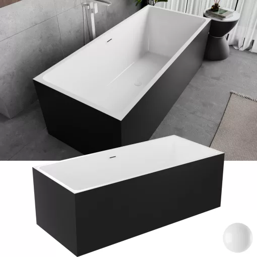 HD Miami Black szögletes térben álló akril kád fényes fehér túlfolyóval és click-clack leeresztővel, 170x75x58 cm