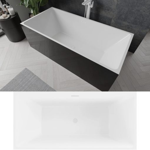 HD Miami Black szögletes térben álló akril kád fényes fehér túlfolyóval és click-clack leeresztővel, 170x75x58 cm