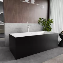 HD Miami Black szögletes térben álló akril kád fényes fehér túlfolyóval és click-clack leeresztővel, 170x75x58 cm