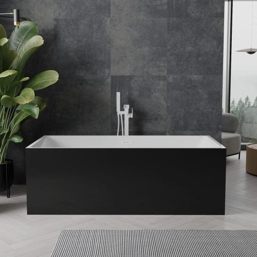 HD Miami Black szögletes térben álló akril kád fényes fehér túlfolyóval és click-clack leeresztővel, 170x75x58 cm