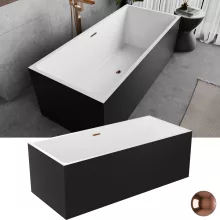 HD Miami Black szögletes térben álló akril kád rózsa arany túlfolyóval és click-clack leeresztővel, 170x75x58 cm