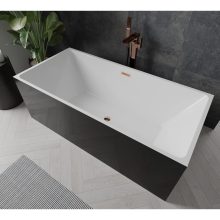 HD Miami Black szögletes térben álló akril kád rózsa arany túlfolyóval és click-clack leeresztővel, 170x75x58 cm