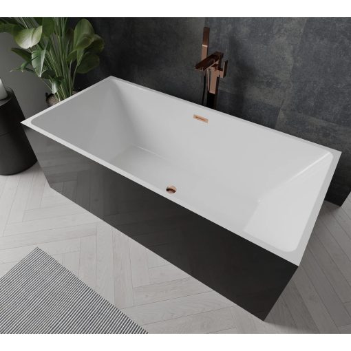HD Miami Black szögletes térben álló akril kád rózsa arany túlfolyóval és click-clack leeresztővel, 170x75x58 cm