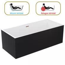 HD Miami Black szögletes térben álló akril kád rózsa arany túlfolyóval és click-clack leeresztővel, 170x75x58 cm