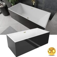 HD Miami Black szögletes térben álló akril kád fényes arany túlfolyóval és click-clack leeresztővel, 170x75x58 cm