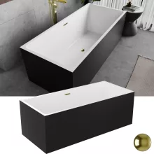 HD Miami Black szögletes térben álló akril kád fényes arany túlfolyóval és click-clack leeresztővel, 170x75x58 cm