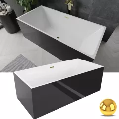   HD Miami Black szögletes térben álló akril kád fényes arany túlfolyóval és click-clack leeresztővel, 170x75x58 cm
