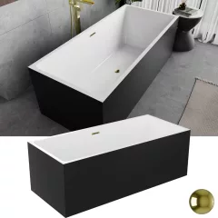  HD Miami Black szögletes térben álló akril kád fényes arany túlfolyóval és click-clack leeresztővel, 170x75x58 cm