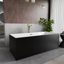 HD Miami Black szögletes térben álló akril kád fényes arany túlfolyóval és click-clack leeresztővel, 170x75x58 cm