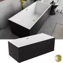 HD Miami Black szögletes térben álló akril kád szálcsiszolt arany túlfolyóval és click-clack leeresztővel, 170x75x58 cm