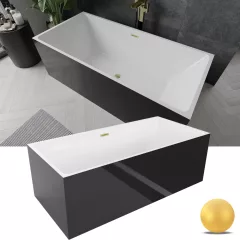   HD Miami Black szögletes térben álló akril kád szálcsiszolt arany túlfolyóval és click-clack leeresztővel, 170x75x58 cm