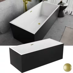   HD Miami Black szögletes térben álló akril kád szálcsiszolt arany túlfolyóval és click-clack leeresztővel, 170x75x58 cm