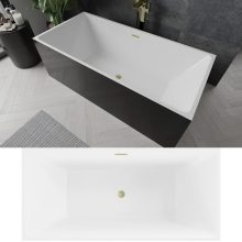 HD Miami Black szögletes térben álló akril kád szálcsiszolt arany túlfolyóval és click-clack leeresztővel, 170x75x58 cm