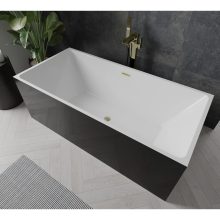 HD Miami Black szögletes térben álló akril kád szálcsiszolt arany túlfolyóval és click-clack leeresztővel, 170x75x58 cm