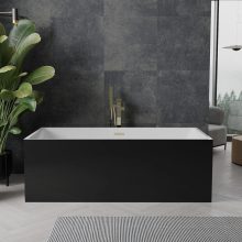 HD Miami Black szögletes térben álló akril kád szálcsiszolt arany túlfolyóval és click-clack leeresztővel, 170x75x58 cm