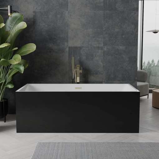 HD Miami Black szögletes térben álló akril kád szálcsiszolt arany túlfolyóval és click-clack leeresztővel, 170x75x58 cm