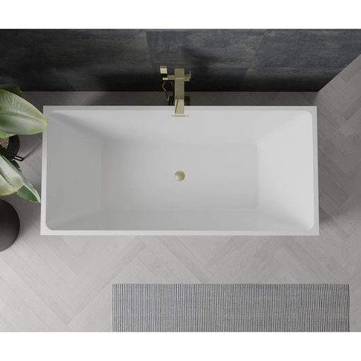 HD Miami Black szögletes térben álló akril kád szálcsiszolt arany túlfolyóval és click-clack leeresztővel, 170x75x58 cm