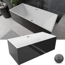 HD Miami Black szögletes térben álló akril kád szürke túlfolyóval és click-clack leeresztővel, 170x75x58 cm