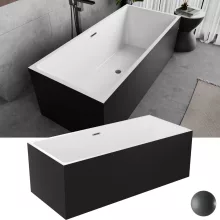 HD Miami Black szögletes térben álló akril kád szürke túlfolyóval és click-clack leeresztővel, 170x75x58 cm