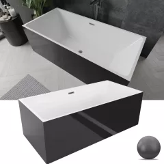   HD Miami Black szögletes térben álló akril kád szürke túlfolyóval és click-clack leeresztővel, 170x75x58 cm