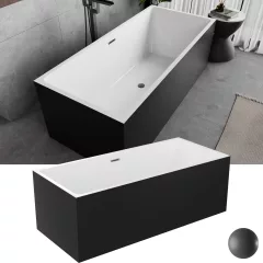   HD Miami Black szögletes térben álló akril kád szürke túlfolyóval és click-clack leeresztővel, 170x75x58 cm
