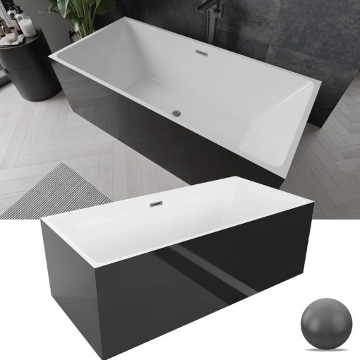 HD Miami Black szögletes térben álló akril kád szürke túlfolyóval és click-clack leeresztővel, 170x75x58 cm