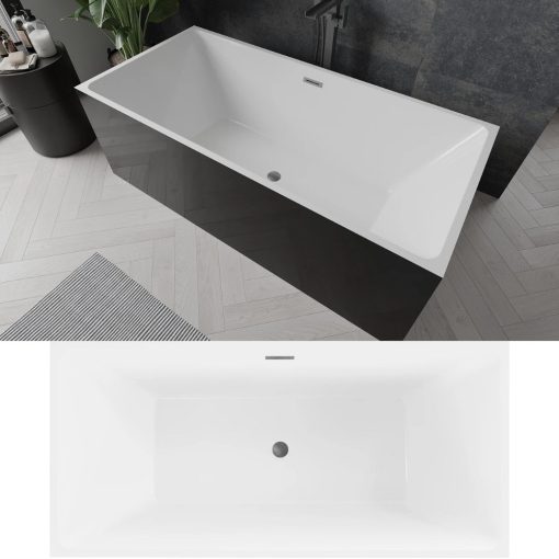 HD Miami Black szögletes térben álló akril kád szürke túlfolyóval és click-clack leeresztővel, 170x75x58 cm