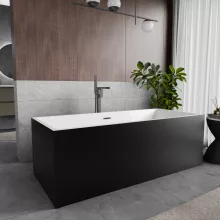HD Miami Black szögletes térben álló akril kád szürke túlfolyóval és click-clack leeresztővel, 170x75x58 cm