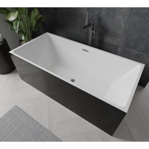 HD Miami Black szögletes térben álló akril kád szürke túlfolyóval és click-clack leeresztővel, 170x75x58 cm