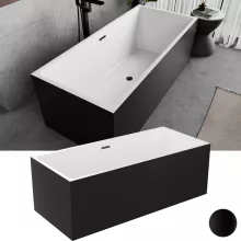 HD Miami Black szögletes térben álló akril kád matt fekete túlfolyóval és click-clack leeresztővel, 170x75x58 cm