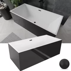   HD Miami Black szögletes térben álló akril kád matt fekete túlfolyóval és click-clack leeresztővel, 170x75x58 cm