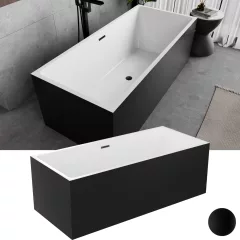   HD Miami Black szögletes térben álló akril kád matt fekete túlfolyóval és click-clack leeresztővel, 170x75x58 cm