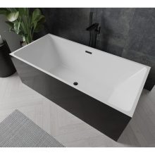 HD Miami Black szögletes térben álló akril kád matt fekete túlfolyóval és click-clack leeresztővel, 170x75x58 cm