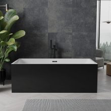 HD Miami Black szögletes térben álló akril kád matt fekete túlfolyóval és click-clack leeresztővel, 170x75x58 cm