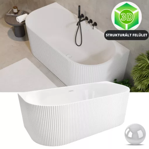 HD Atlanta White félszabadonálló akril kád fényes fehér túlfolyóval és click-clack leeresztővel, 170x80x58 cm